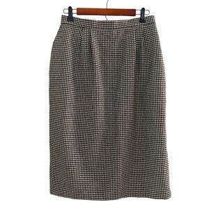 Vintage That’s Me Wool Pleated Houndstooth Midi Skirt Black White Pockets 13/14